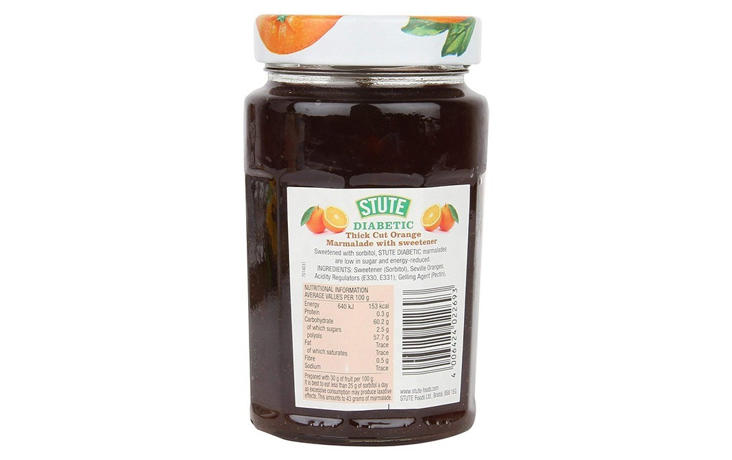 Stute Diabetic Thick Cut Orange Marmalade   Glass Jar  430 grams